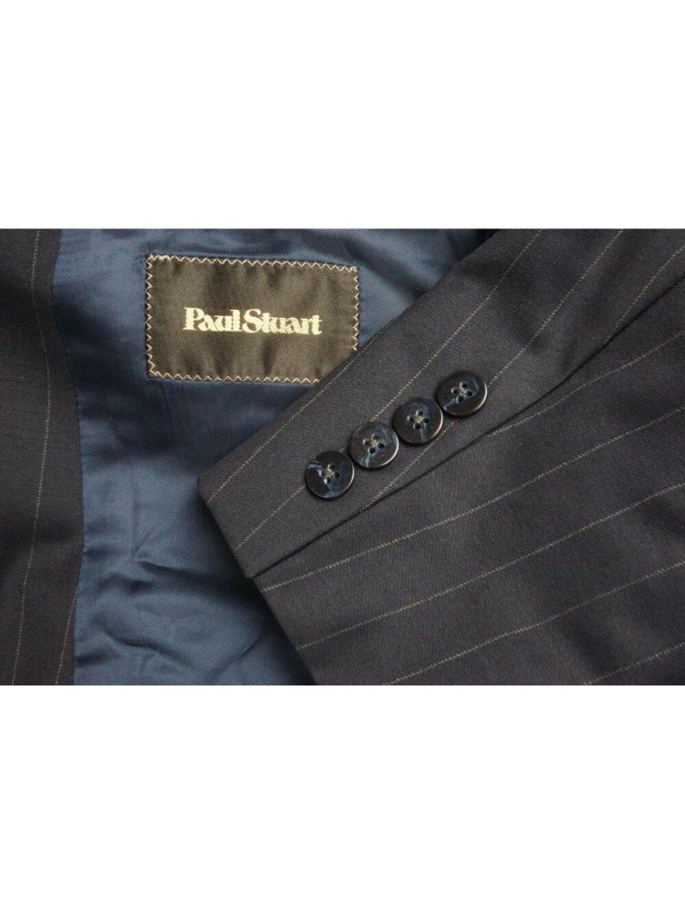 Paul Stuart SB Paul Blue Striped S130s Wool 2 Pc Suit Jacket Pants 42 Semi Long